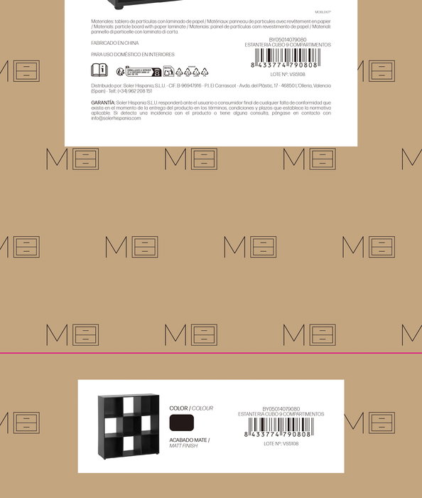 Inde Estantería Cubo Mueblekit, 9 Compartimentos, Dimensiones: 91.2 x 29.7 x 91.2 cm