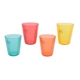 Kitchen Goods & More Vaso reutilizable de rayas en relieve, 300 ml, Ø8.5 x 10 cm, plástico, colores surtidos, pack de 4 unidades, no apto para lavavajillas