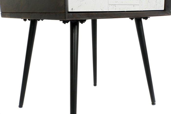 DKD Home Decor Mesita de Noche Moderna Wengue Blanco 38 x 50 x 45 cm con 1 Cajón de Mango y Metal