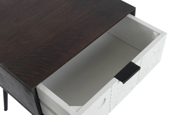 DKD Home Decor Mesita de Noche Moderna Wengue Blanco 38 x 50 x 45 cm con 1 Cajón de Mango y Metal