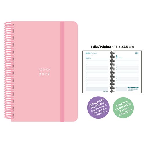 SENFORT Agenda Anual 2027 Pastel Espiral Rosa SENFORT Agenda Anual 2027 Pastel Espiral Rosa