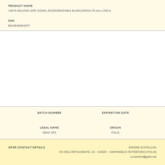 Geko Cinta Balizar LDPE Signal Biodegradable Blanca/Roja 70 mm x 200 m
