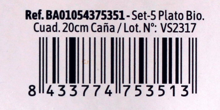 Algon Set 5 Platos Cuadrados Orgánicos de Caña 20 cm (24 Unidades)
