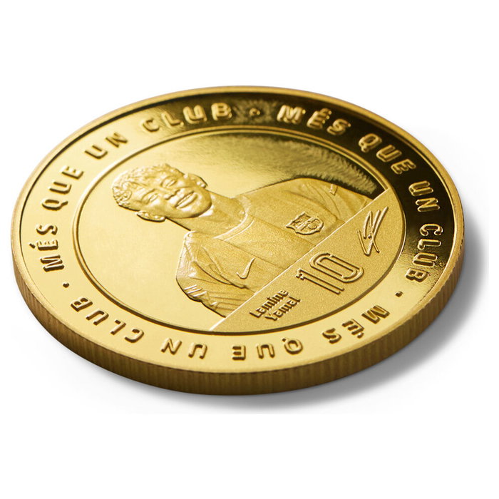 FC Barcelona Moneda Conmemorativa Coleccionista Lamine Yamal - Aleación Zamak Dorada en Cápsula Acrílica y Caja (Ø 4 cm)