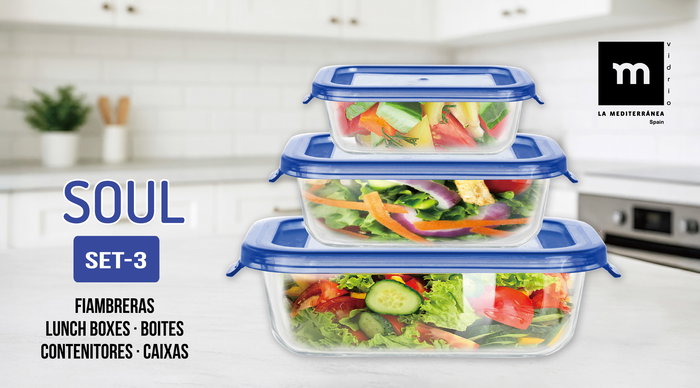 Inde Set 3 Fiambreras Rectangulares "Soul" de 370 ml, 640 ml y 1040 ml (8 Cajas)