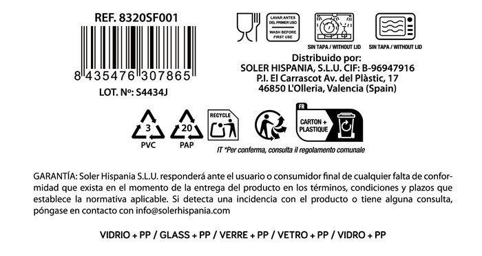 Inde Set 3 Fiambreras Rectangulares "Soul" de 370 ml, 640 ml y 1040 ml (8 Cajas)