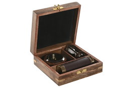 DKD Home Decor Set de 3 Piezas Decorativas con Mango de Madera, Latón y Brújula