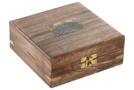 DKD Home Decor Set de 3 Piezas Regalo Vintage de Mango y Latón en Marron y Dorado con Brújula, Catalejo y Reloj de Arena 14 x 5 x 14 cm