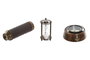 DKD Home Decor Set de 3 Piezas Decorativas con Mango de Madera, Latón y Brújula