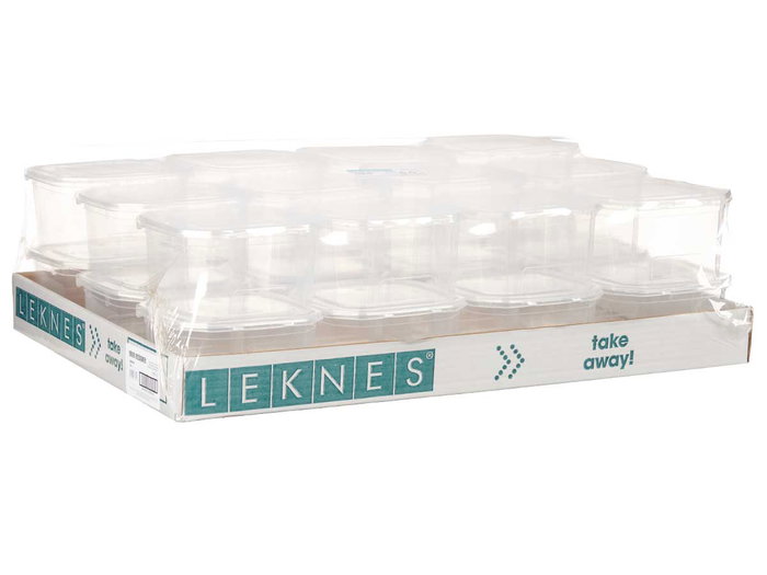 Leknes Fiambrera Rectangular de Plástico 750ml con Cierre Hermético, Transparente, 12.8x7.5x13.5 cm (Set de 24)