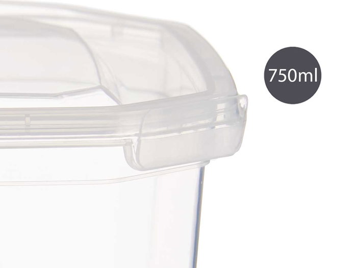 Leknes Fiambrera Rectangular de Plástico 750ml con Cierre Hermético, Transparente, 12.8x7.5x13.5 cm (Set de 24)