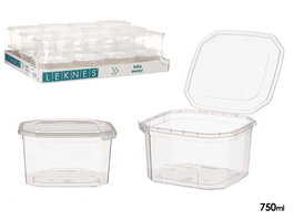 Leknes Fiambrera Rectangular de Plástico 750ml con Cierre Hermético, Transparente, 12.8x7.5x13.5 cm (Set de 24)