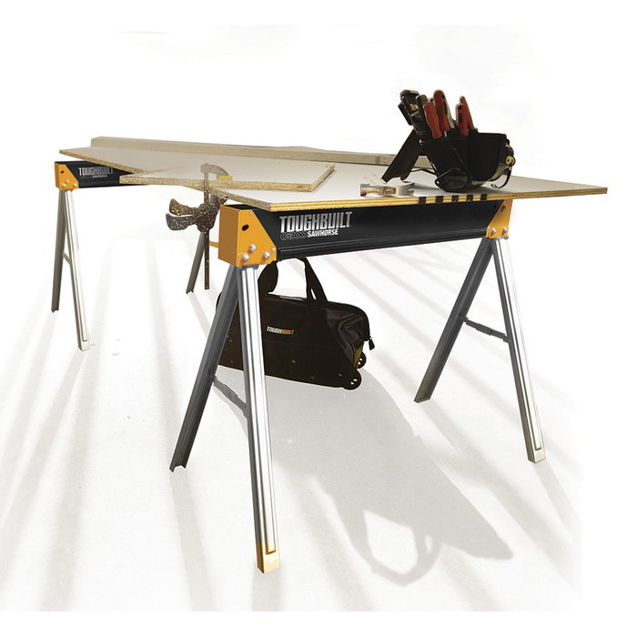 Toughbuilt Caballetes Portátiles Modelo C300-2, Juego de 2 Unidades, Estructura de Acero, Capacidad 498 kg por Caballete, Total 998 kg