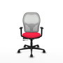Silla de oficina Jorquera con mecanismo Sincro/Traslack tapizada con Tela color Rojo y malla color Blanco. Equipada con lumbar 1D, Brazos 1D y Ruedas 65mm nailon