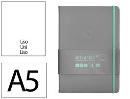 Antartik Cuaderno A5 Tapa Dura Hojas Lisas Gris y Turquesa 100 Hojas 80gr FSC Cierre Gomilla Bolsillo Sobre