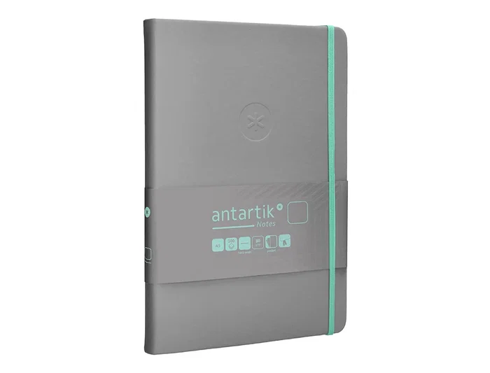 Antartik Cuaderno A5 Tapa Dura Hojas Lisas Gris y Turquesa 100 Hojas 80gr FSC Cierre Gomilla Bolsillo Sobre