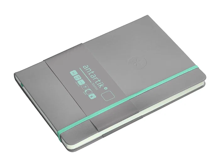 Antartik Cuaderno A5 Tapa Dura Hojas Lisas Gris y Turquesa 100 Hojas 80gr FSC Cierre Gomilla Bolsillo Sobre