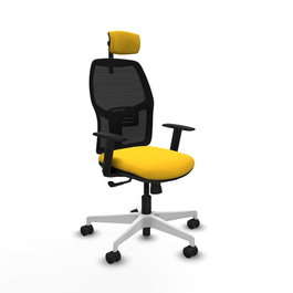 PIQUERAS Y CRESPO Alfera Silla de oficina con mecanismo sincro, malla negra y asiento amarillo