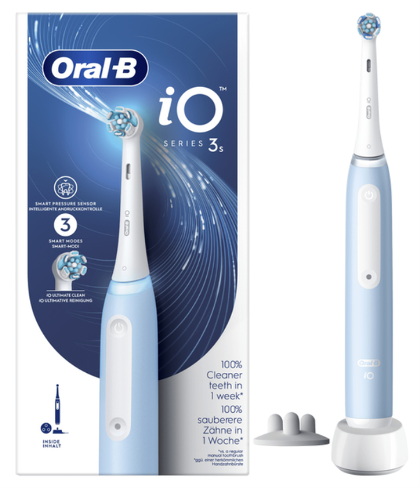 Oral-B Cepillo dental eléctrico Braun iO 3 con tecnología oscilante y sensor de presión, 3 modos (Diario, Sensible, Encías), Azul, para Adultos