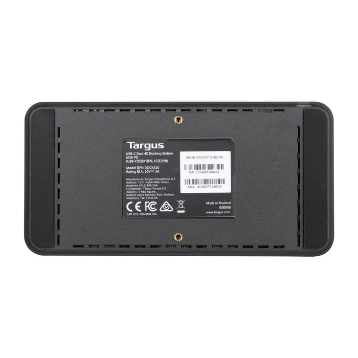 Targus DOCK310EUZ Docking Station Universal USB-C Alámbrica con Power Delivery 65W, Doble Puerto HDMI 4K, 3x USB 3.2 A, 1x USB-C, Ethernet, Audio, Compatible con Windows/Mac