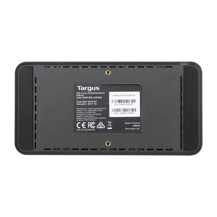 Targus DOCK310EUZ Docking Station USB-C Dual 4K con PD 65W Negro Targus DOCK310EUZ Docking Station USB-C Dual 4K con PD 65W Negro