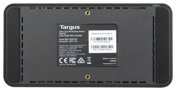 Targus DOCK310EUZ Base para Portátil y Replicador de Puertos USB-C Negro con Doble HDMI y 65W Power Delivery