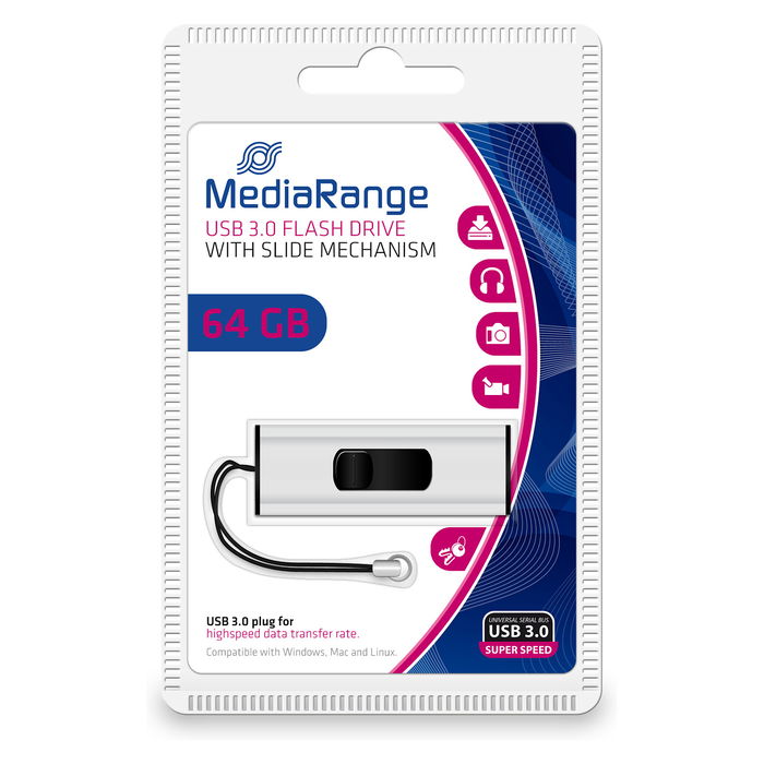 MEDIARANGE MR917 64GB USB 3.2 Gen 1 Tipo A Stick Negro/Plata
