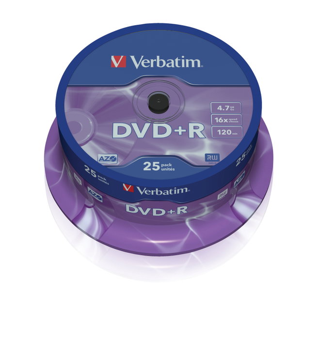 Verbatim DVD+R Advanced AZO 4,7 GB 16x - Pack de 25 unidades, Plata mate