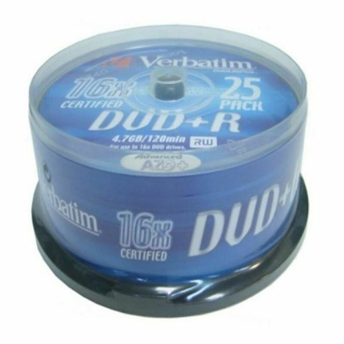 Verbatim DVD+R Advanced AZO 4,7 GB 16x - Pack de 25 unidades, Plata mate