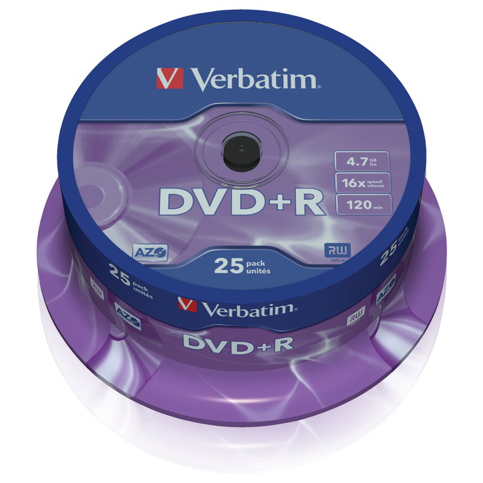 Verbatim DVD+R Advanced AZO 4,7 GB 16x - Pack de 25 unidades, Plata mate