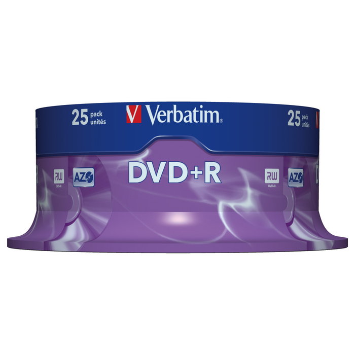 Verbatim DVD+R Advanced AZO 4,7 GB 16x - Pack de 25 unidades, Plata mate