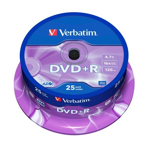 Verbatim DVD+R Advanced AZO 4,7 GB 16x - Pack de 25 unidades, Plata mate