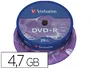 Verbatim DVD+R 4.7GB 16x Tarrina 25 Unidades Tecnología AZO HardCoat Scratch Guard
