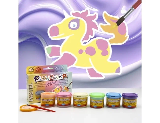 Playcolor Témpera líquida Liquid Pastel de 40 ml, pack de 6 colores surtidos Playcolor Témpera líquida Liquid Pastel de 40 ml, pack de 6 colores surtidos