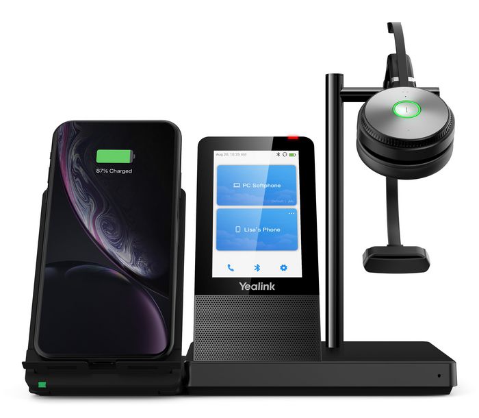 Yealink WH66 Auriculares UC DECT Supraaural Inalámbricos Monoaural con Base de Carga y Micrófono Boom para Oficina y Centro de Llamadas, Negro