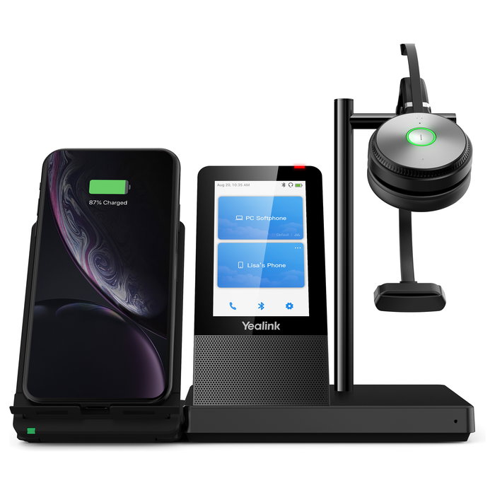 Yealink WH66 Auriculares UC DECT Supraaural Inalámbricos Monoaural con Base de Carga y Micrófono Boom para Oficina y Centro de Llamadas, Negro