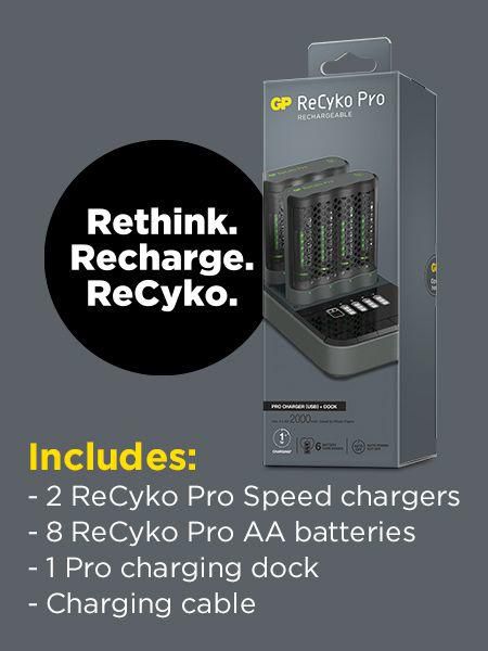 GP ReCyko Pro-Charger Dock incl. 2 x P461 Pro Charger + 8 AA Pro Photoflash Cargador de Baterías
