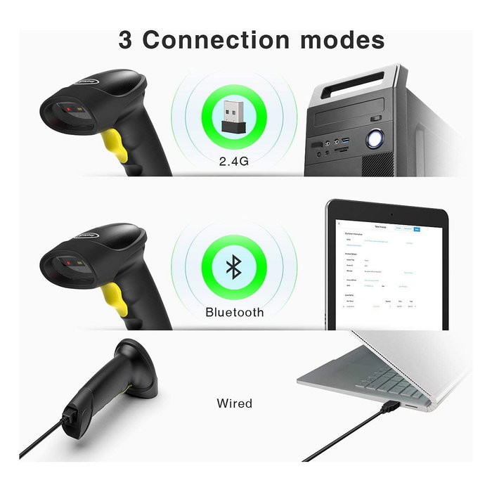 Inateck Lector de Códigos de Barras Portátil 1D/2D BCST-50, Negro, Bluetooth, Compatible con iOS, Android, Windows
