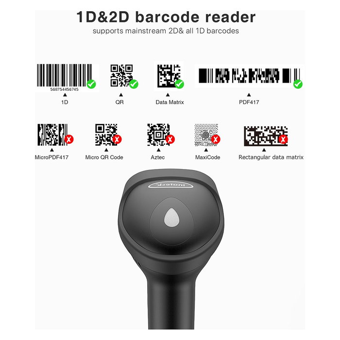 Inateck Lector de Códigos de Barras Portátil 1D/2D BCST-50, Negro, Bluetooth, Compatible con iOS, Android, Windows