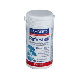 Lamberts Refreshall 120Comp. - Comprimidos con Ginkgo Biloba, Bálsamo de Limón, Vitaminas B (B1, B12) y Ácido Pantoténico para Sistema Nervioso - Apto para Veganos - 120 Comprimidos