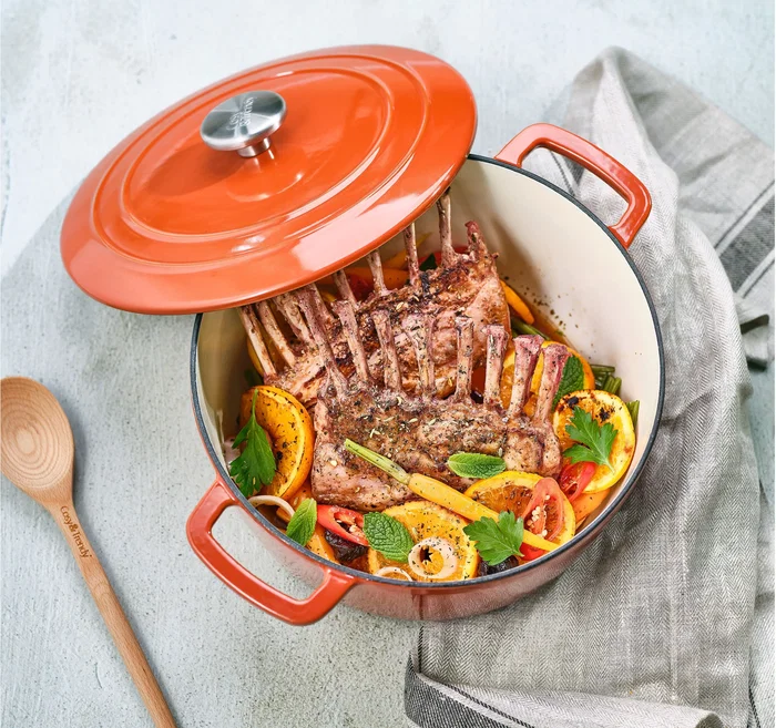 Fontestic Cacerola con tapa Hierro fundido esmaltado Ø24 cm 4,6 L Apta para inducción Resistente al óxido