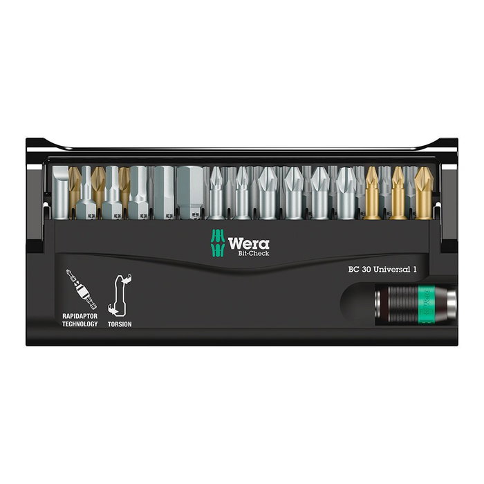 Wera Bit-Check Universal 1 - Maletín Compacto 30 Piezas Puntas de Apriete Incluye PH, PZ, TX y Llave Allen Wera Bit-Check Universal 1 - Maletín Compacto 30 Piezas Puntas de Apriete Incluye PH, PZ, TX y Llave Allen