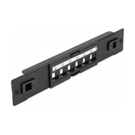 DeLOCK Panel de Conexión Keystone de 6 Puertos, 10 Pulgadas, 1U, Negro, 44 * 12 * 254 mm, Montaje sin Herramientas