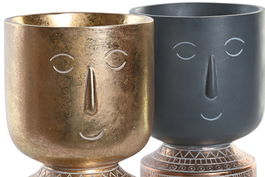 DKD Home Decor Macetero Moderno Resina Dorado Gris 12.5 x 19 x 12.5 cm (4 Unidades)