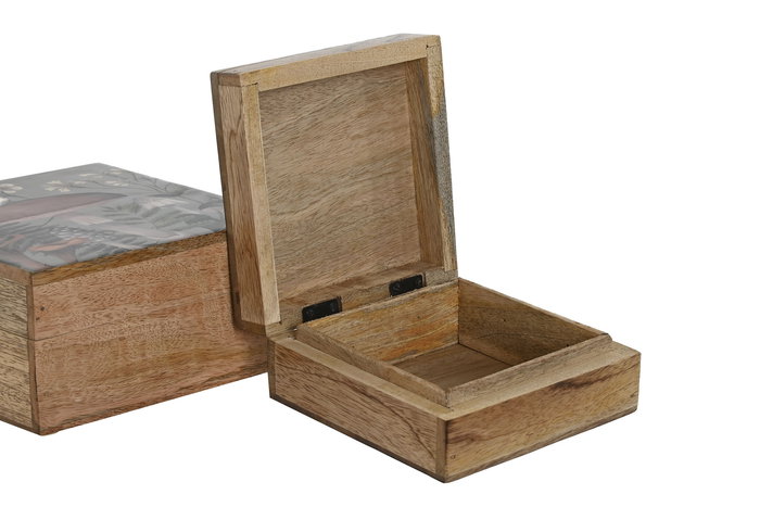 DKD Home Decor Joyero Alpino Mushrooms 24 Azul Natural 18 x 9 x 18 cm Set de 2