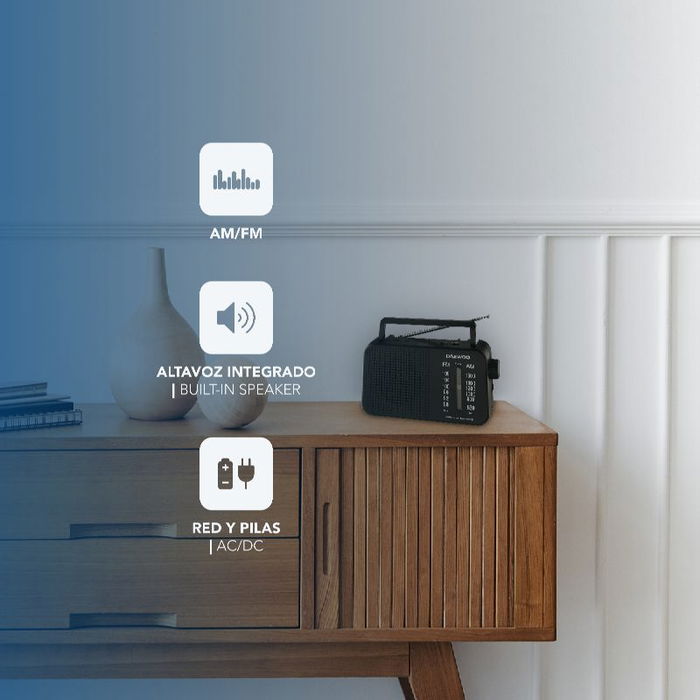 DAEWOO Radio Portátil AC/DC con Altavoz, Entrada Jack y Asa - Funciona también con Pilas