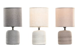 DKD Home Decor Lámpara Sobremesa Gris Beige 14 x 27 x 14 cm Gres Poliéster
