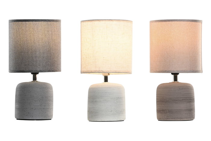 DKD Home Decor Lámpara Sobremesa Gris Beige 14 x 27 x 14 cm Gres Poliéster