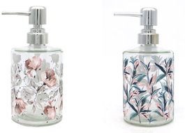 DKD Home Decor Dosificadores de Cristal con Diseño de Flores, 400ml, Surtido de 2 Unidades