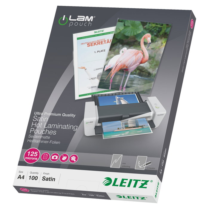 Leitz Bolsas de plastificar DIN A4 acabado satinado 125 mc, 100 unidades
